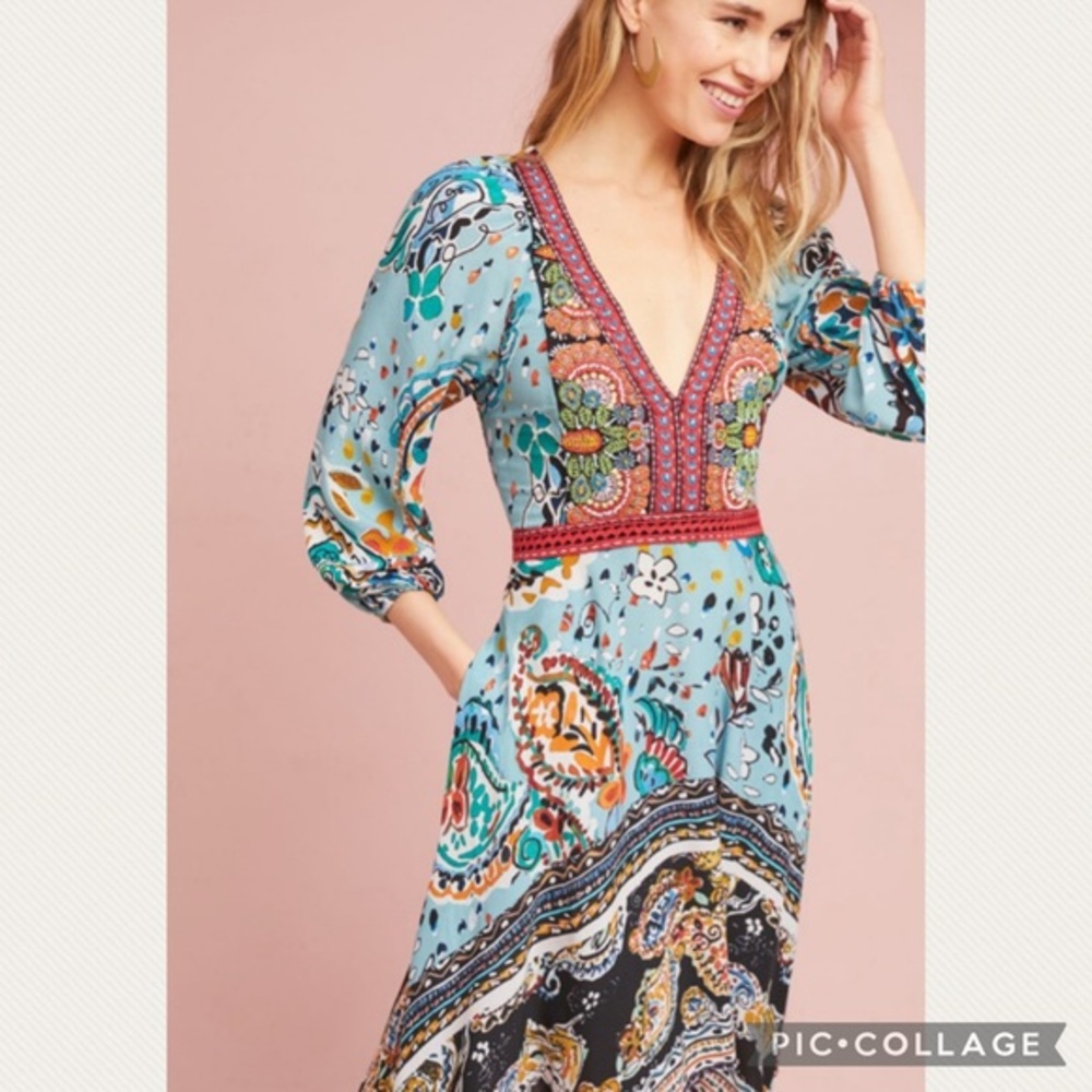 Anthropologie Akemi + Kin Beaded Karina Dress in Blue (Price Firm)